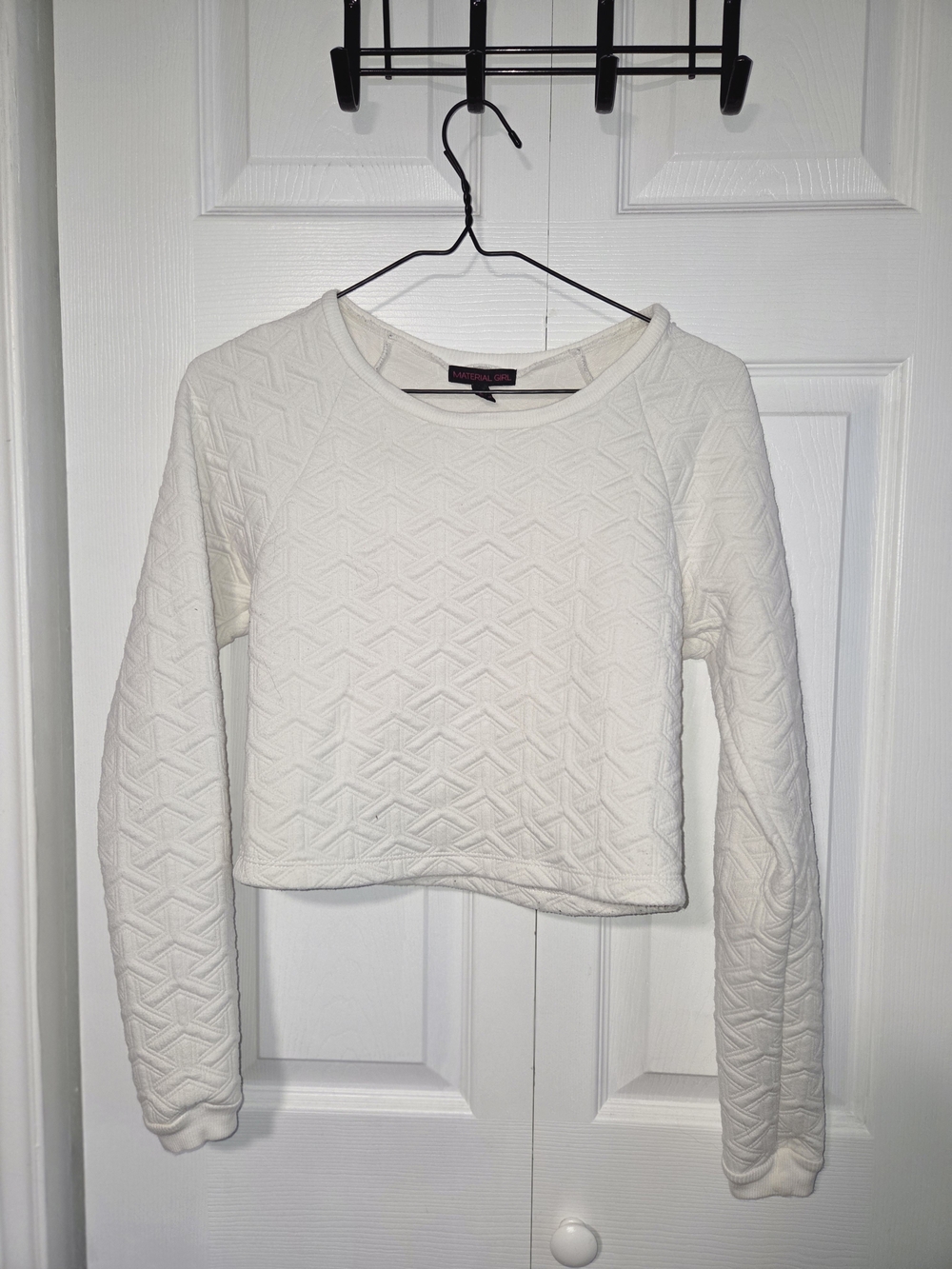Material Girl Cream Quilted Crop Crewneck Sweatshirt